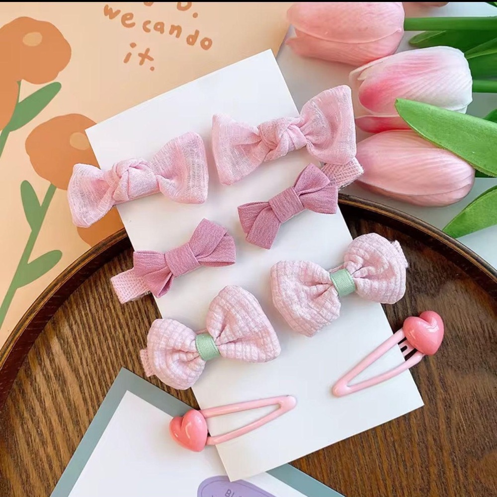 Set of Pink Hair Bows and Clips